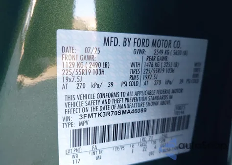 2025 Ford Mustang Mach-E Premium z USA, uszkodzony, nr VIN 3FMTK3R70SMA46089